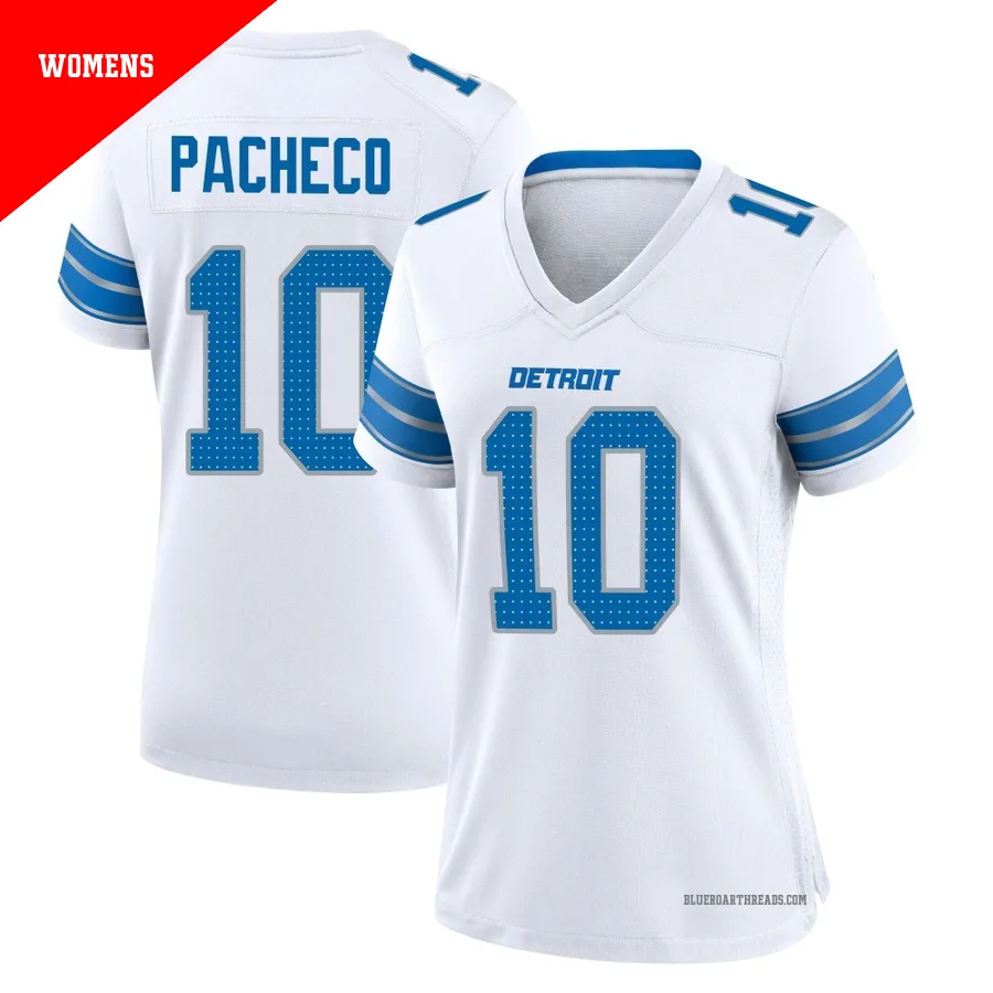 Women's Isiah Pacheco ＃10 Detroit Lions White Game 2nd Jersey