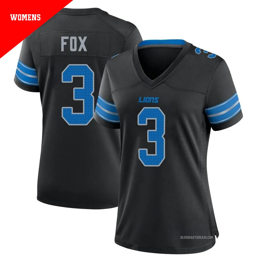 Women's Jack Fox ＃3 Detroit Lions Black Game Alternate 2nd Jersey