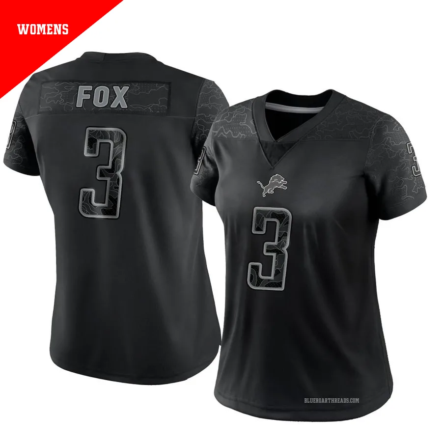 Women's Jack Fox ＃3 Detroit Lions Black Limited Reflective Jersey