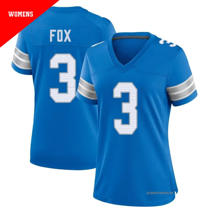 Women's Jack Fox ＃3 Detroit Lions Blue Game 2nd Jersey