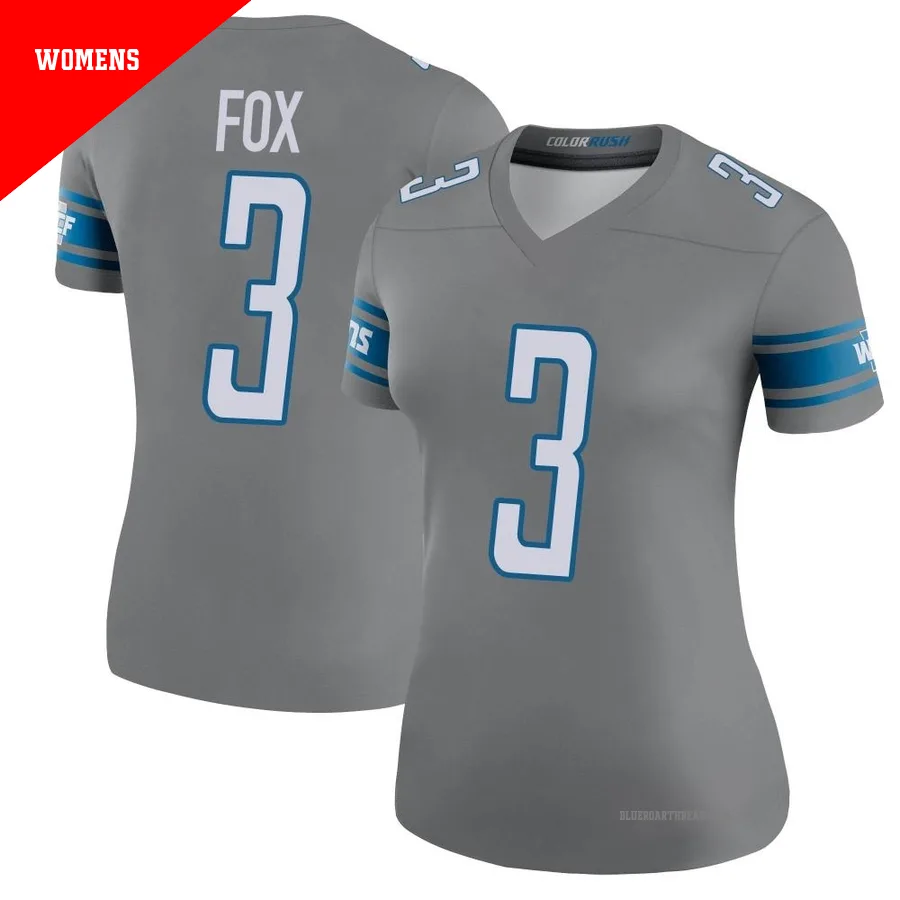 Women's Jack Fox ＃3 Detroit Lions Legend Color Rush Steel Jersey