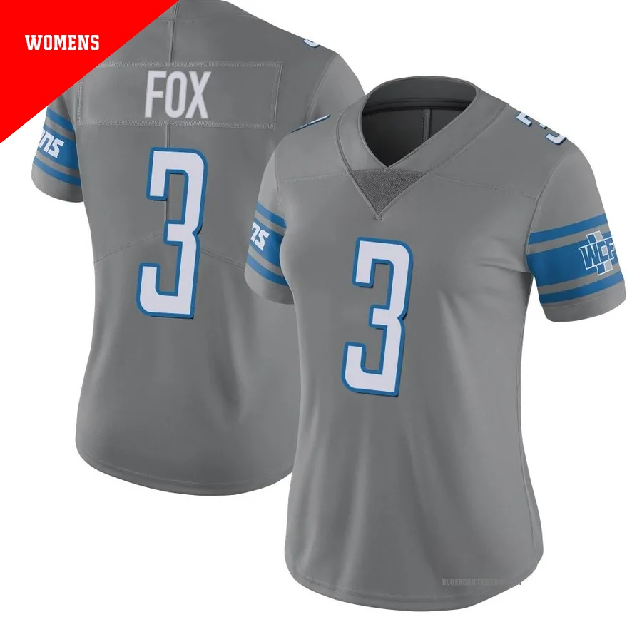 Women's Jack Fox ＃3 Detroit Lions Limited Color Rush Steel Jersey
