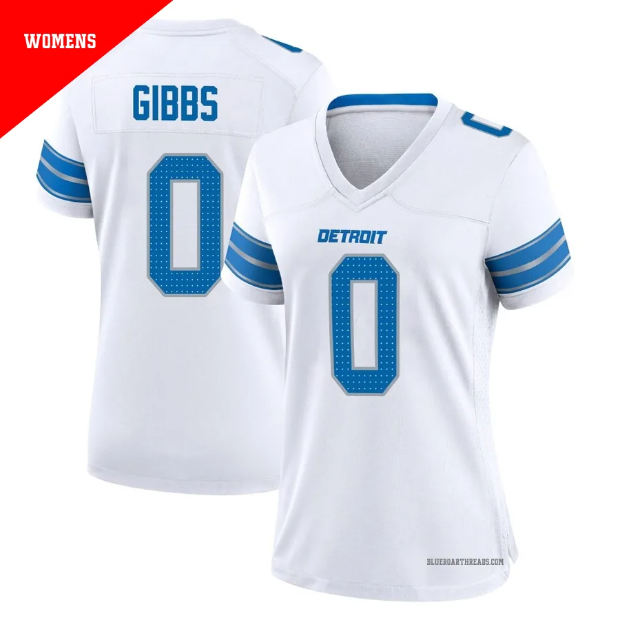 Women's Jahmyr Gibbs ＃0 Detroit Lions White Game 2nd Jersey