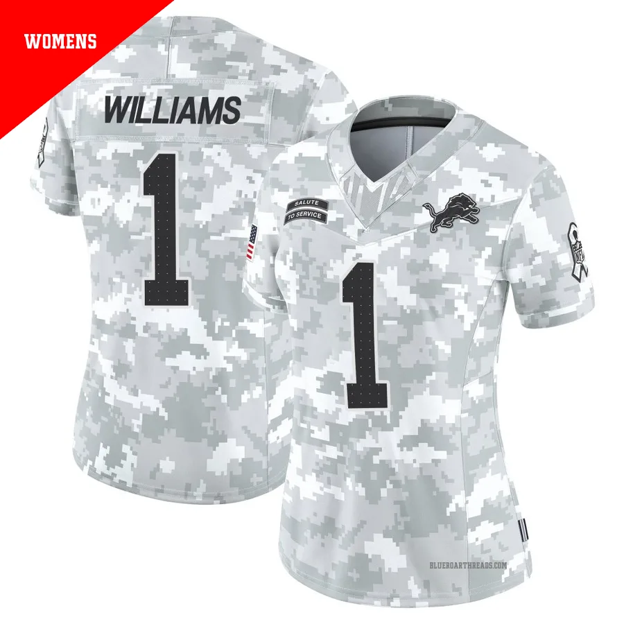 Women's Jameson Williams ＃1 Detroit Lions Arctic Camo Limited 2024 Salute to Service Jersey