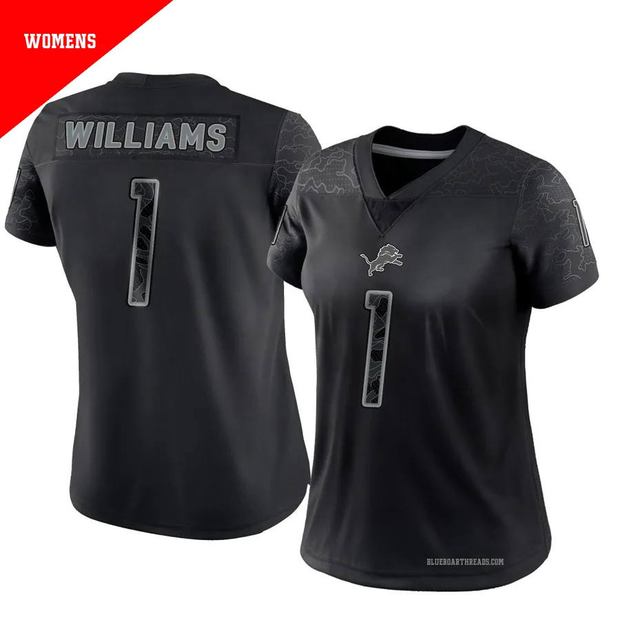 Women's Jameson Williams ＃1 Detroit Lions Black Limited Reflective Jersey