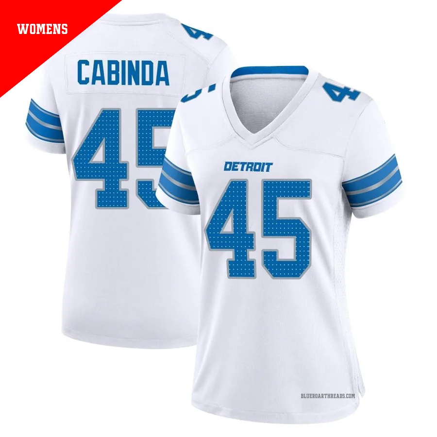 Women's Jason Cabinda ＃45 Detroit Lions White Game 2nd Jersey
