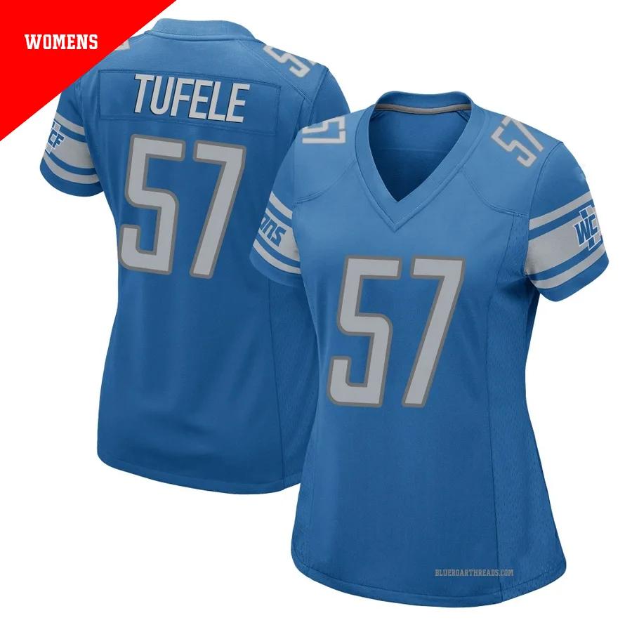 Women's Jay Tufele ＃57 Detroit Lions Blue Game Team Color Jersey
