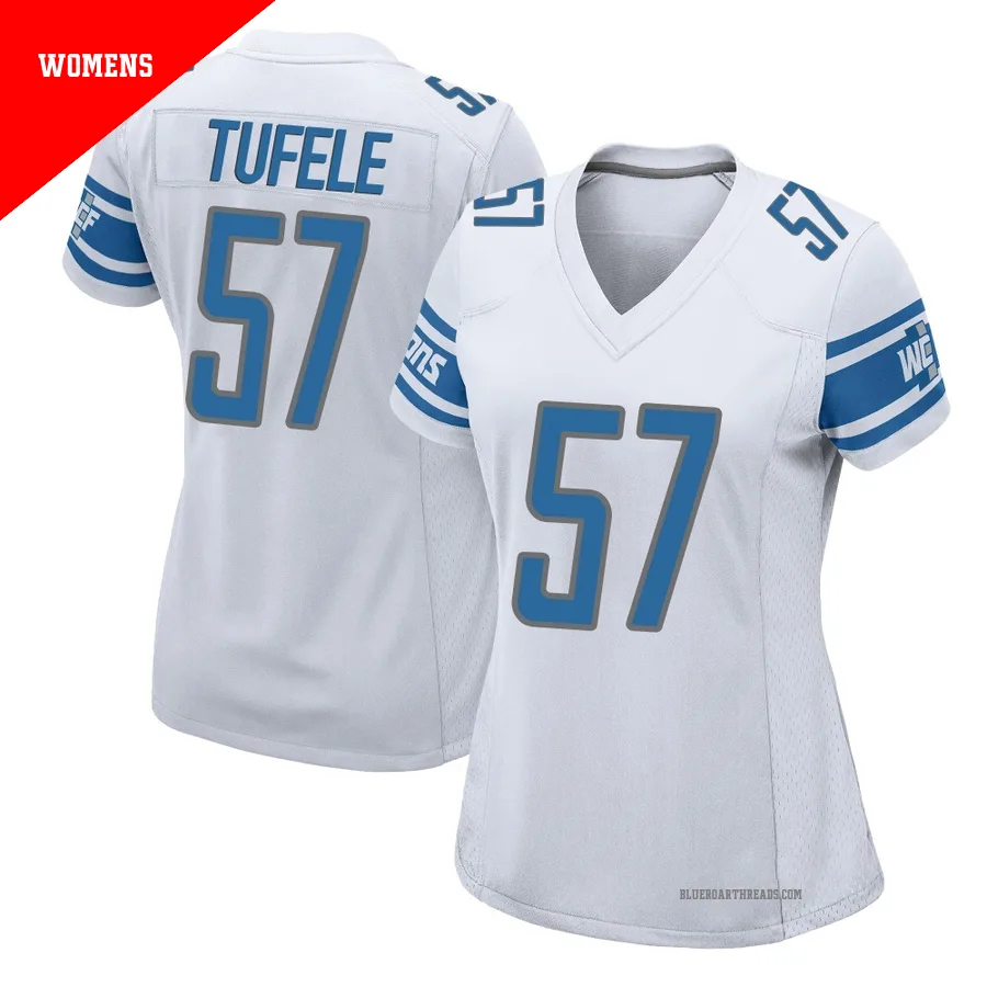 Women's Jay Tufele ＃57 Detroit Lions White Game Jersey