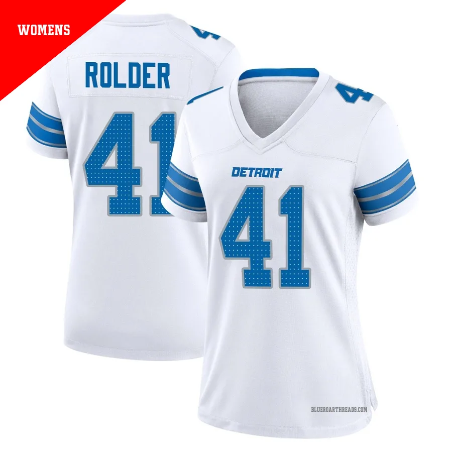 Women's Jimmy Rolder ＃41 Detroit Lions White Game 2nd Jersey