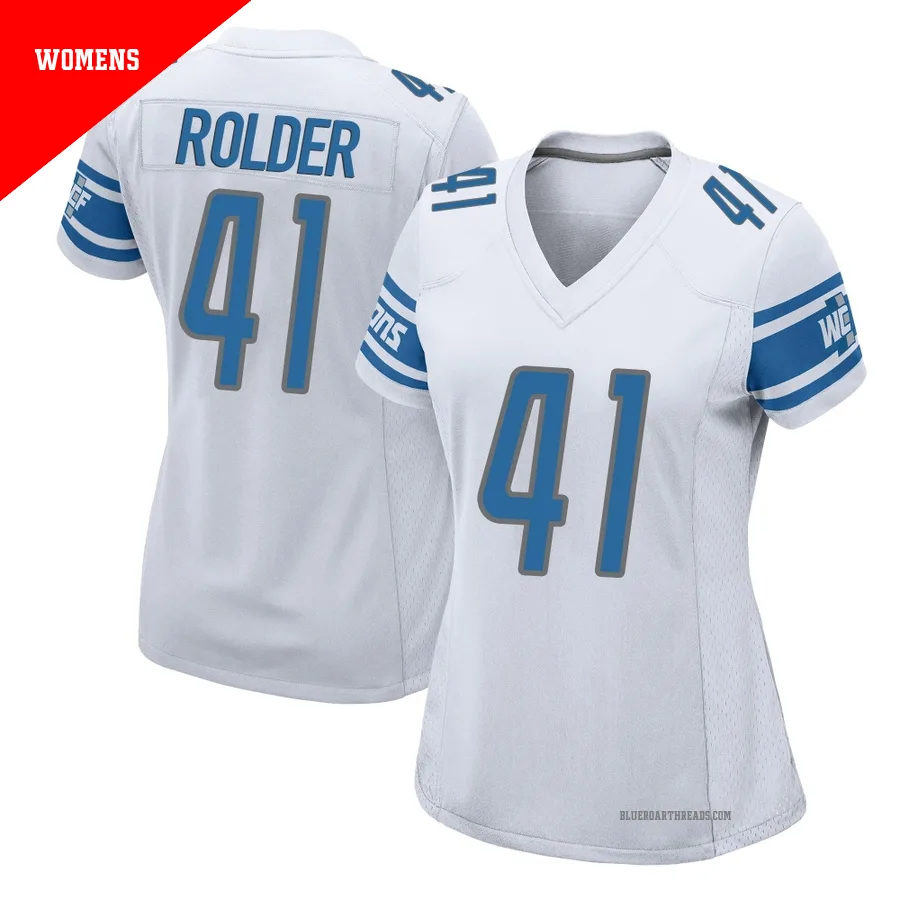 Women's Jimmy Rolder ＃41 Detroit Lions White Game Jersey