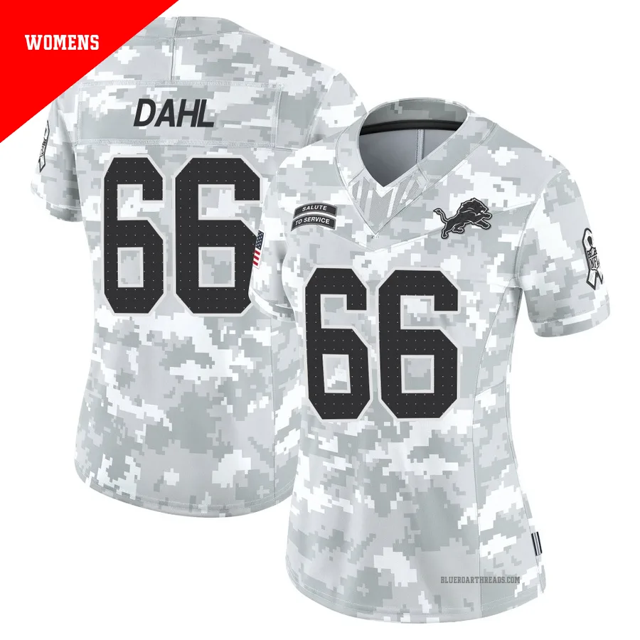 Women's Joe Dahl ＃66 Detroit Lions Arctic Camo Limited 2024 Salute to Service Jersey