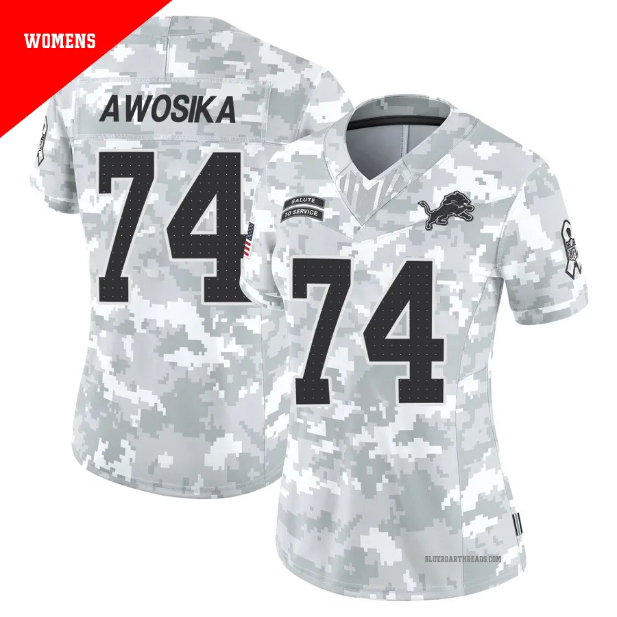 Women's Kayode Awosika ＃74 Detroit Lions Arctic Camo Limited 2024 Salute to Service Jersey