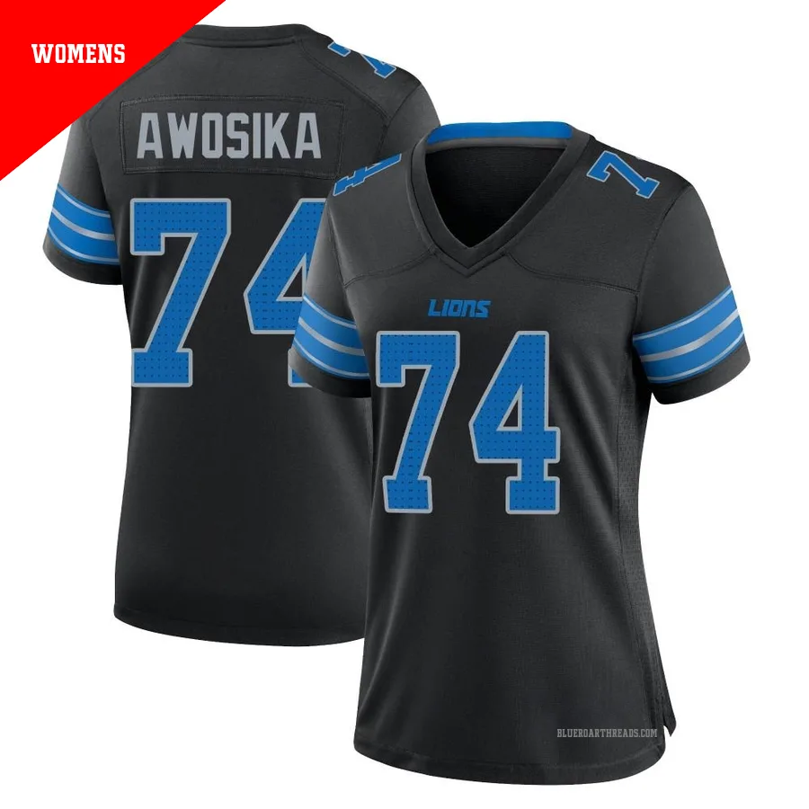 Women's Kayode Awosika ＃74 Detroit Lions Black Game Alternate 2nd Jersey