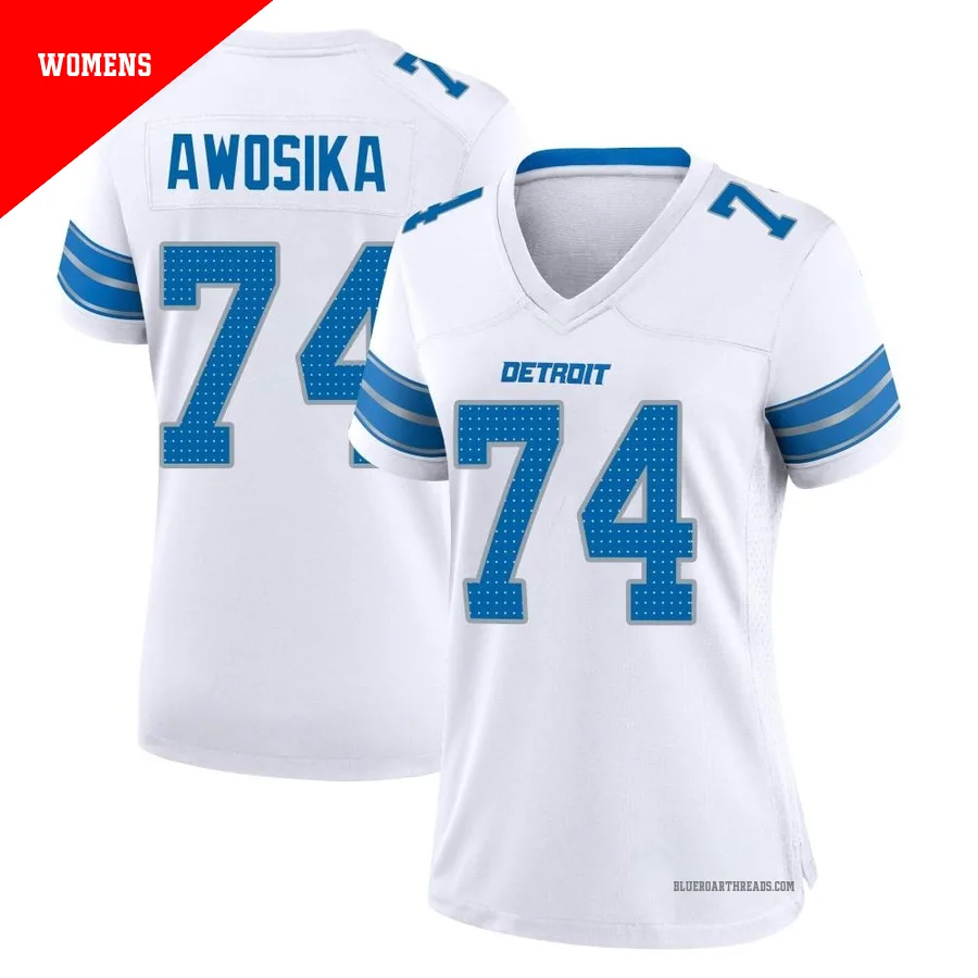 Women's Kayode Awosika ＃74 Detroit Lions White Game 2nd Jersey