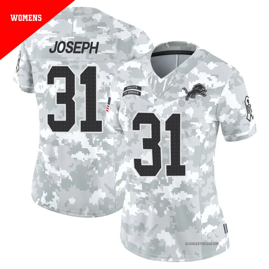 Women's Kerby Joseph ＃31 Detroit Lions Arctic Camo Limited 2024 Salute to Service Jersey