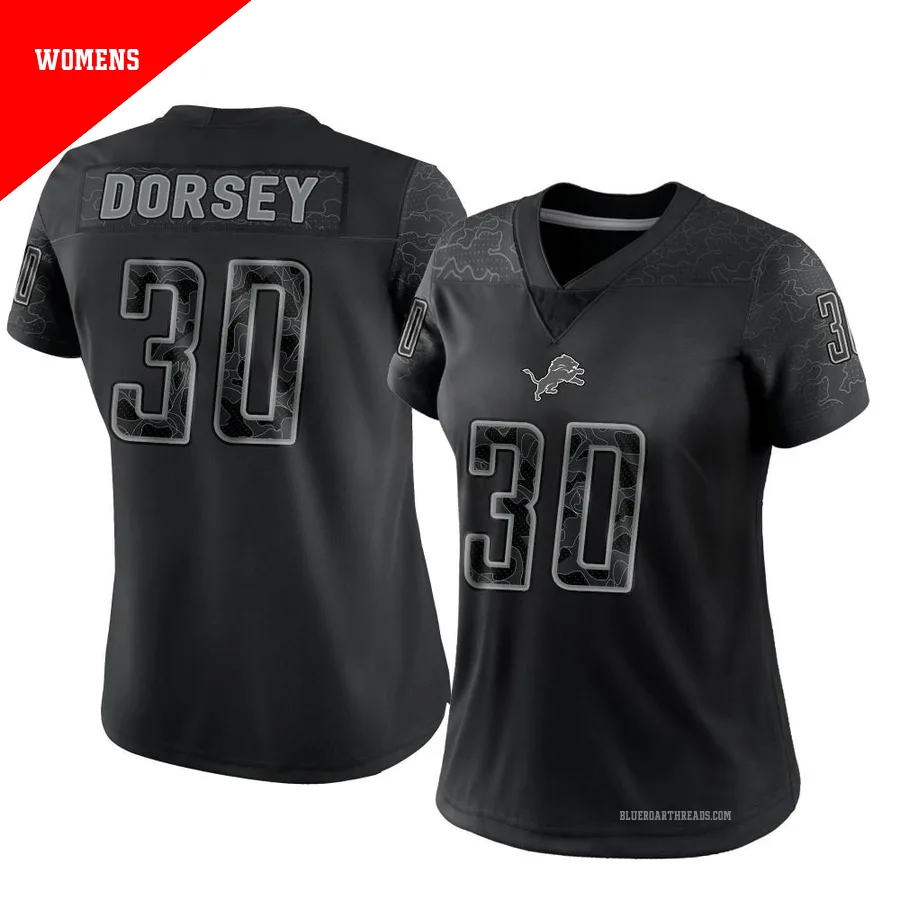 Women's Khalil Dorsey ＃30 Detroit Lions Black Limited Reflective Jersey