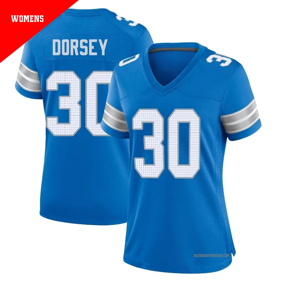 Women's Khalil Dorsey ＃30 Detroit Lions Blue Game 2nd Jersey