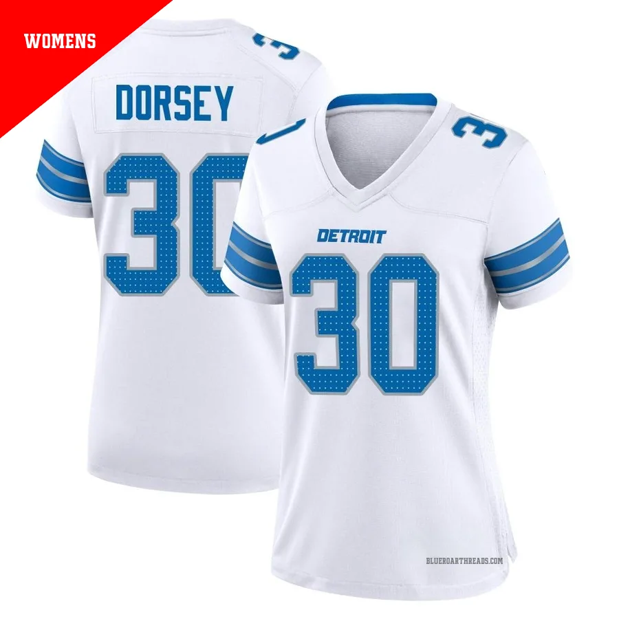 Women's Khalil Dorsey ＃30 Detroit Lions White Game 2nd Jersey