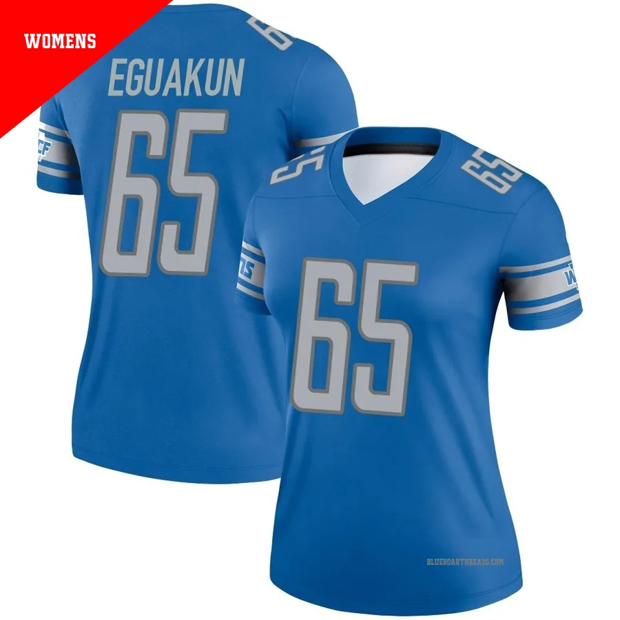 Women's Kingsley Eguakun ＃65 Detroit Lions Blue Legend Jersey