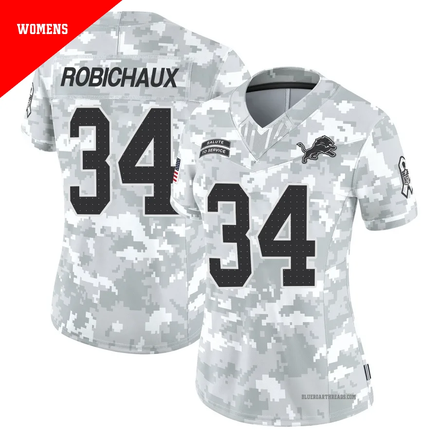 Women's Kye Robichaux ＃34 Detroit Lions Arctic Camo Limited 2024 Salute to Service Jersey