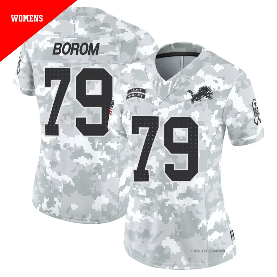 Women's Larry Borom ＃79 Detroit Lions Arctic Camo Limited 2024 Salute to Service Jersey