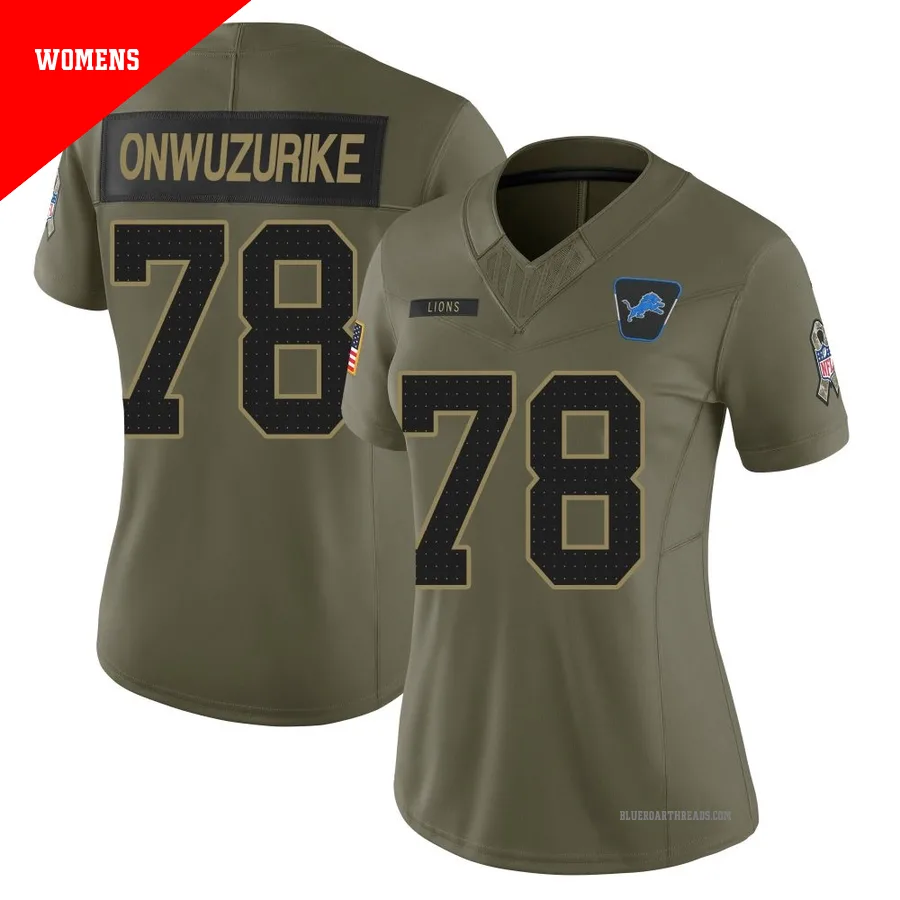Women's Levi Onwuzurike ＃78 Detroit Lions Olive Limited 2025 Salute to Service Jersey