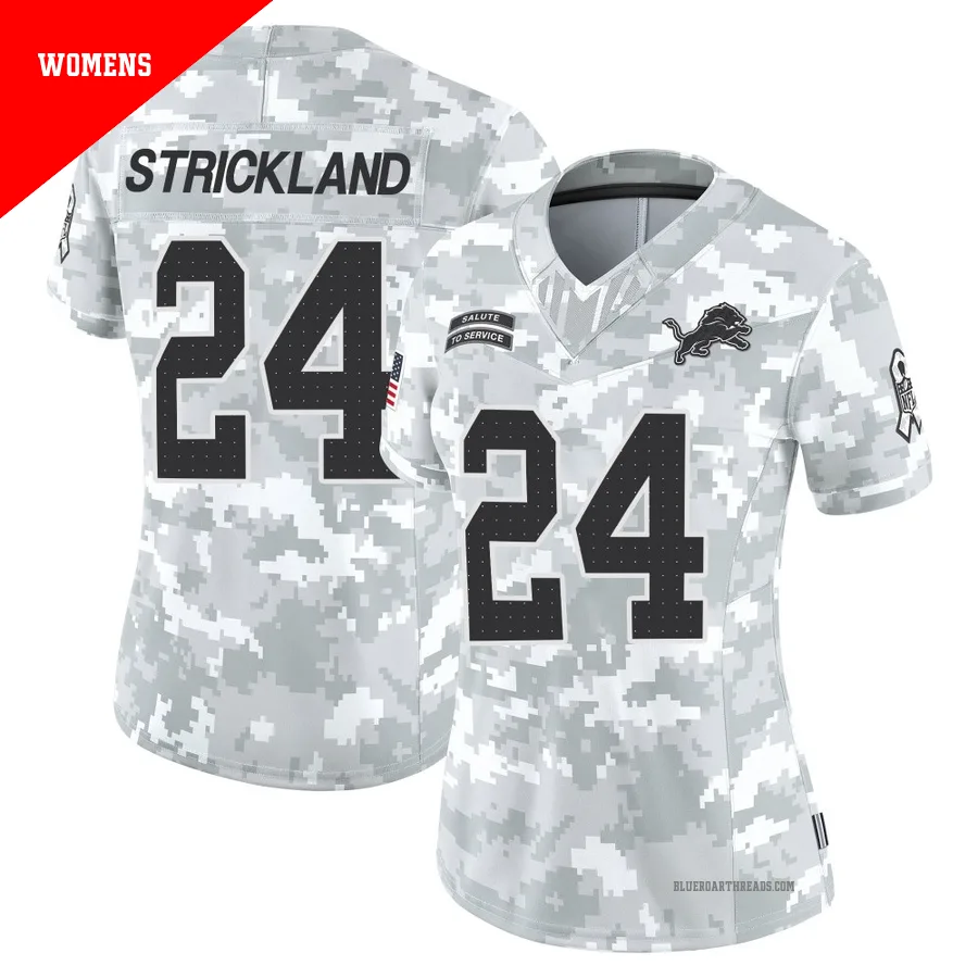 Women's Loren Strickland ＃24 Detroit Lions Arctic Camo Limited 2024 Salute to Service Jersey