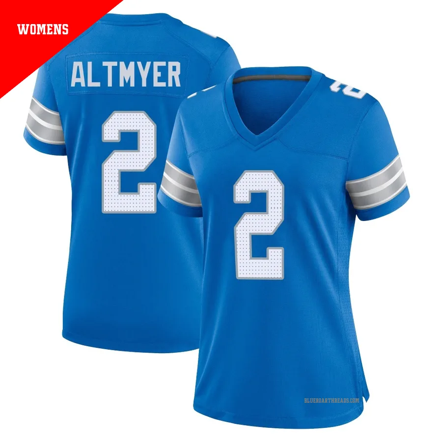 Women's Luke Altmyer ＃2 Detroit Lions Blue Game 2nd Jersey