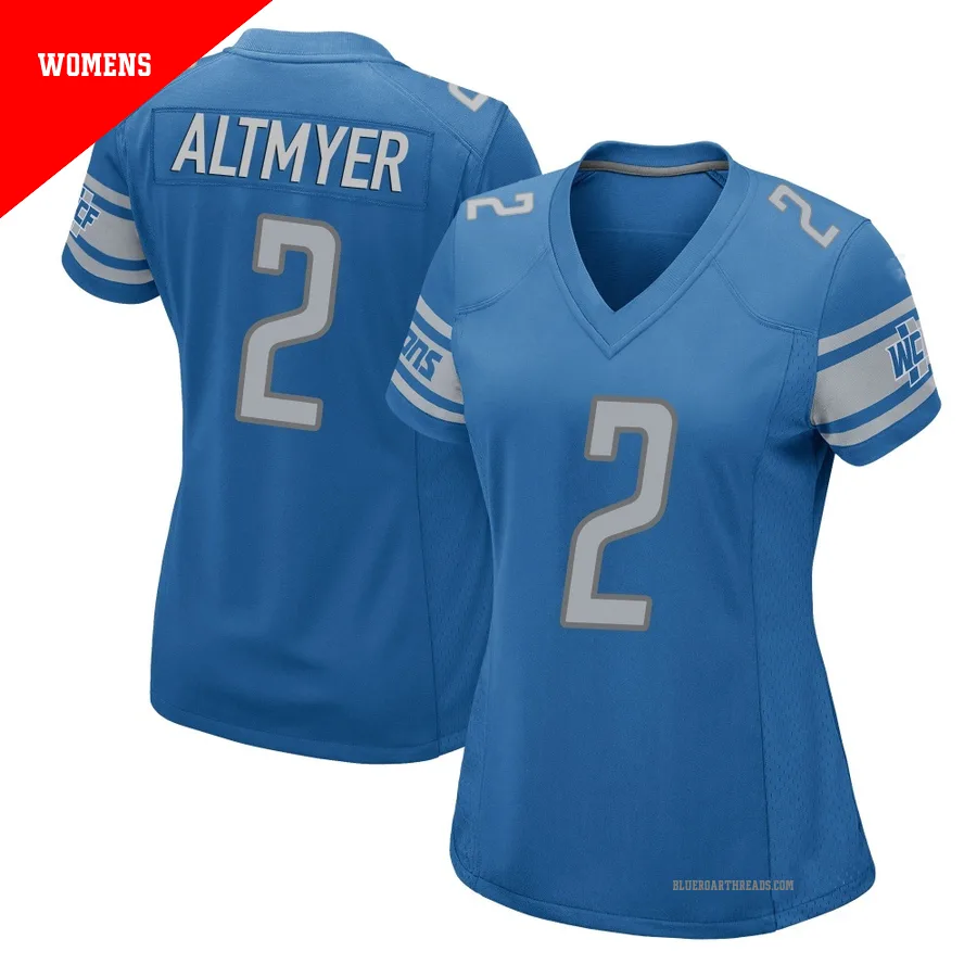 Women's Luke Altmyer ＃2 Detroit Lions Blue Game Team Color Jersey