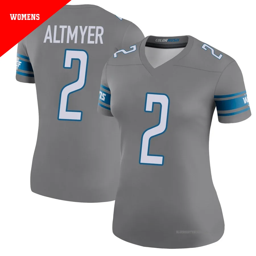 Women's Luke Altmyer ＃2 Detroit Lions Legend Color Rush Steel Jersey