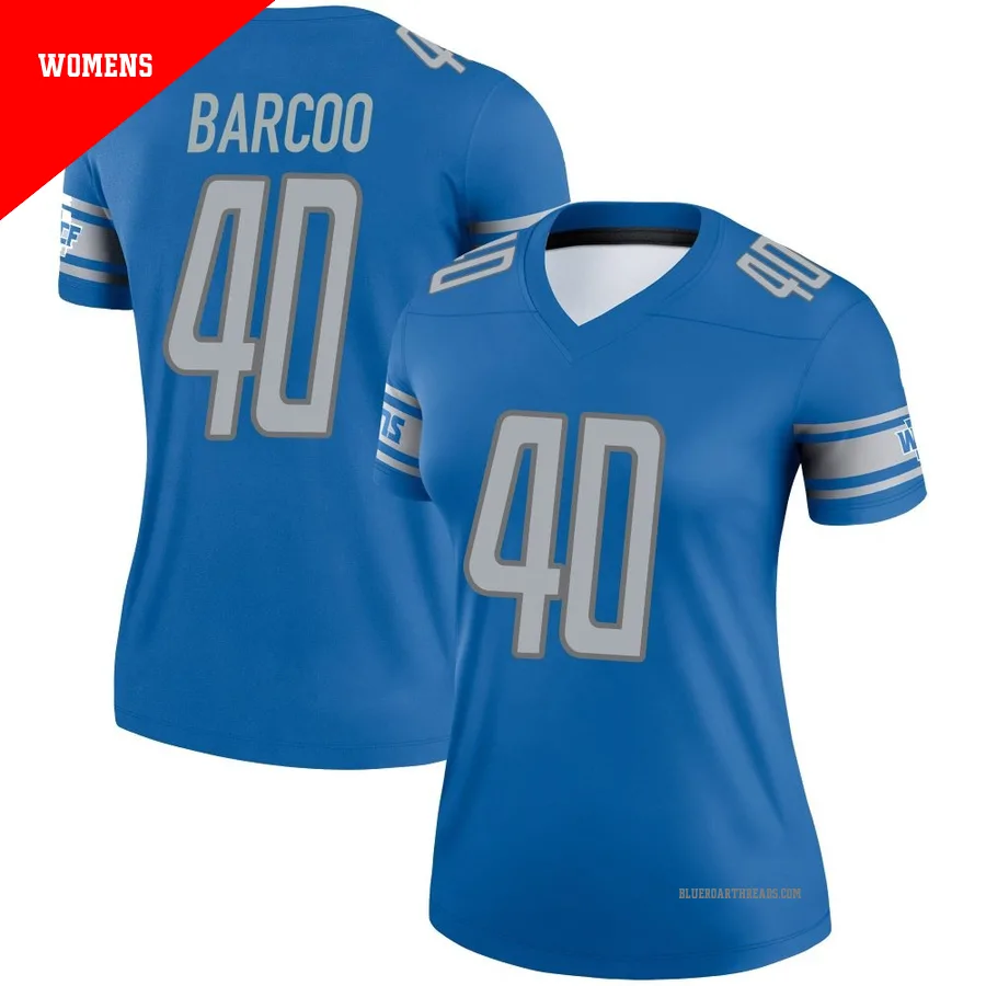 Women's Luq Barcoo ＃40 Detroit Lions Blue Legend Jersey