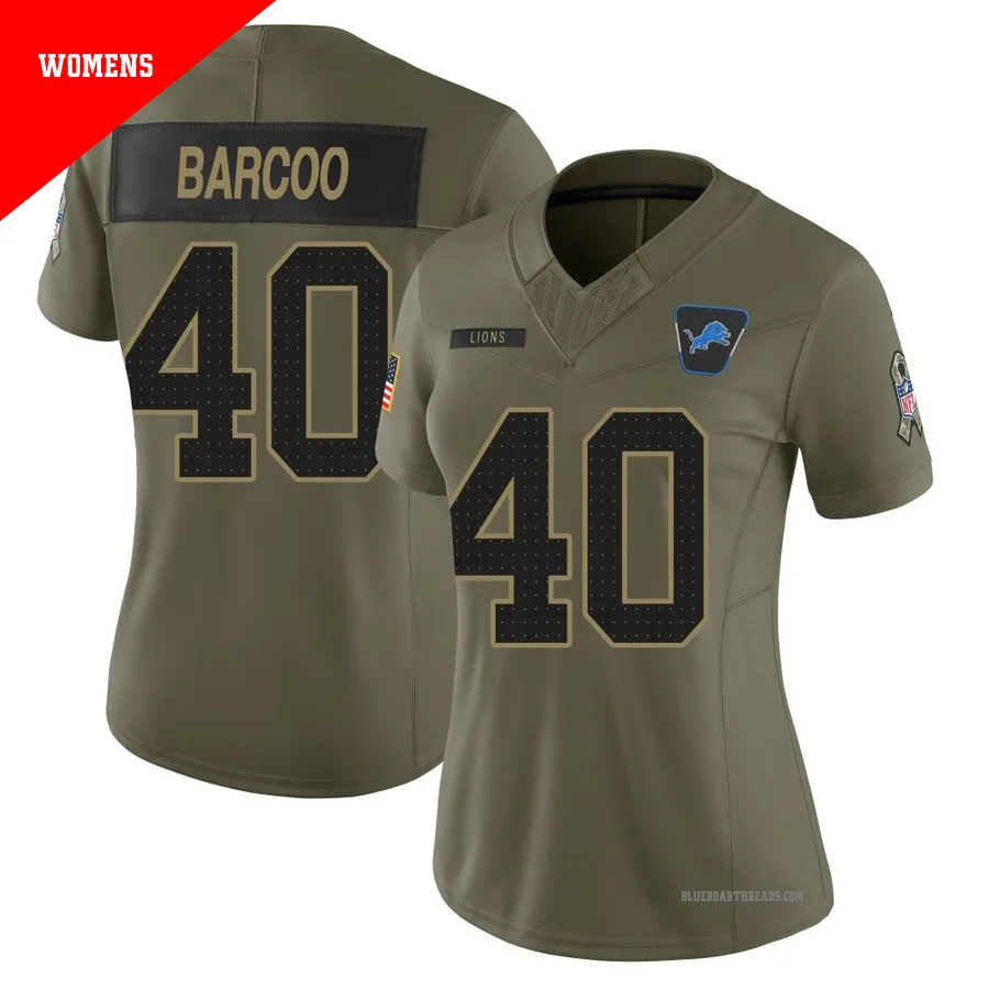 Women's Luq Barcoo ＃40 Detroit Lions Olive Limited 2025 Salute to Service Jersey