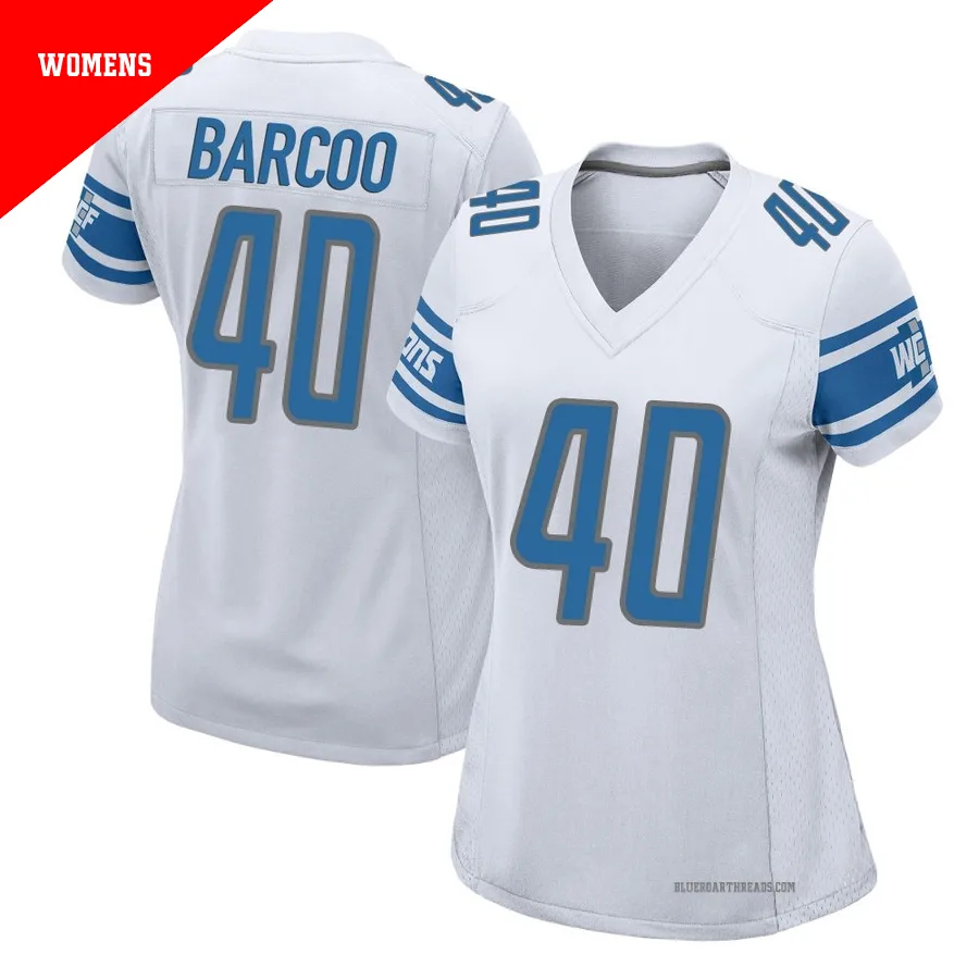 Women's Luq Barcoo ＃40 Detroit Lions White Game Jersey