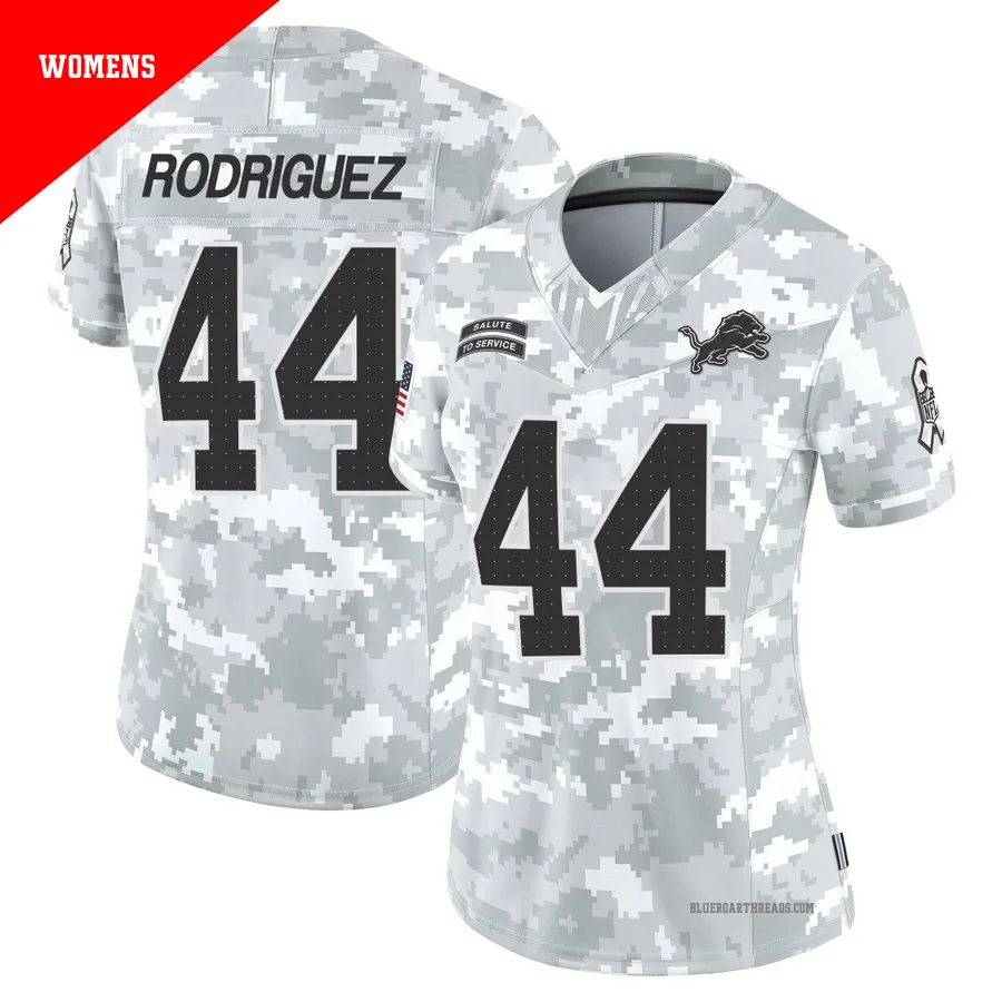 Women's Malcolm Rodriguez ＃44 Detroit Lions Arctic Camo Limited 2024 Salute to Service Jersey