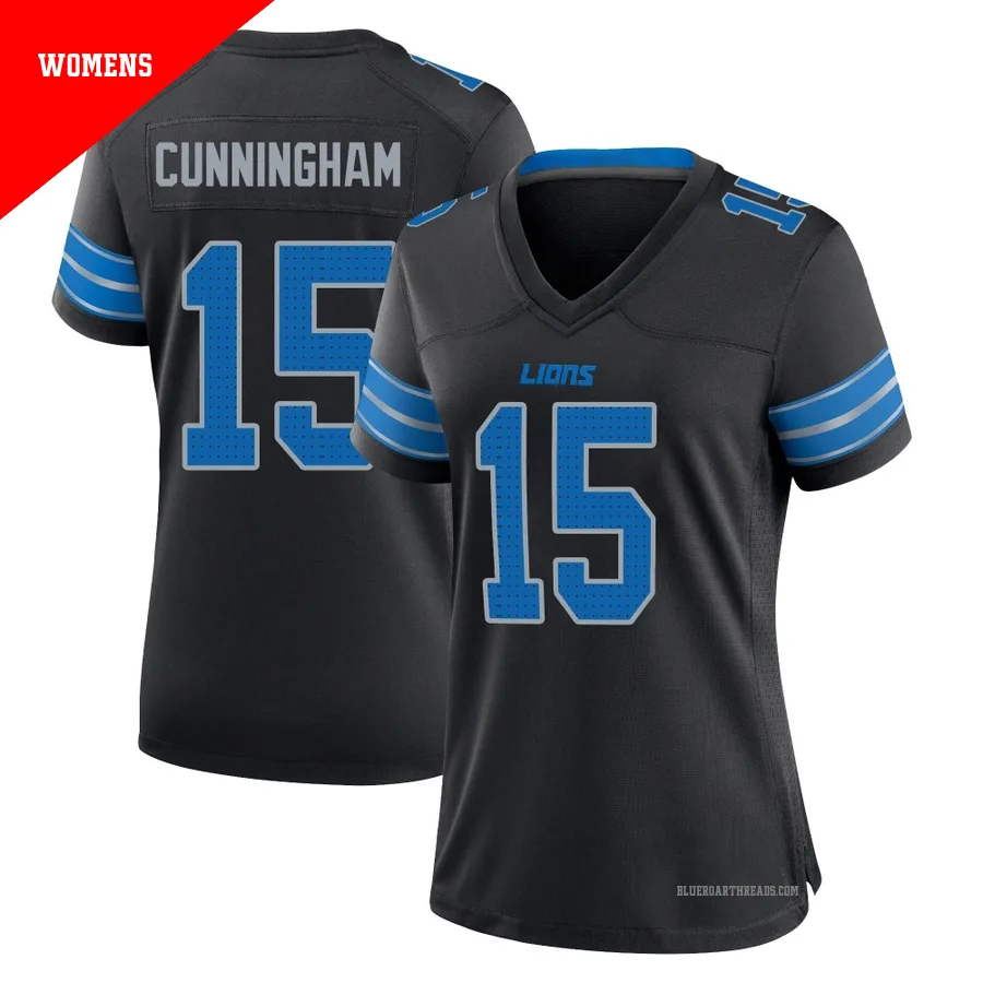 Women's Malik Cunningham ＃15 Detroit Lions Black Game Alternate 2nd Jersey