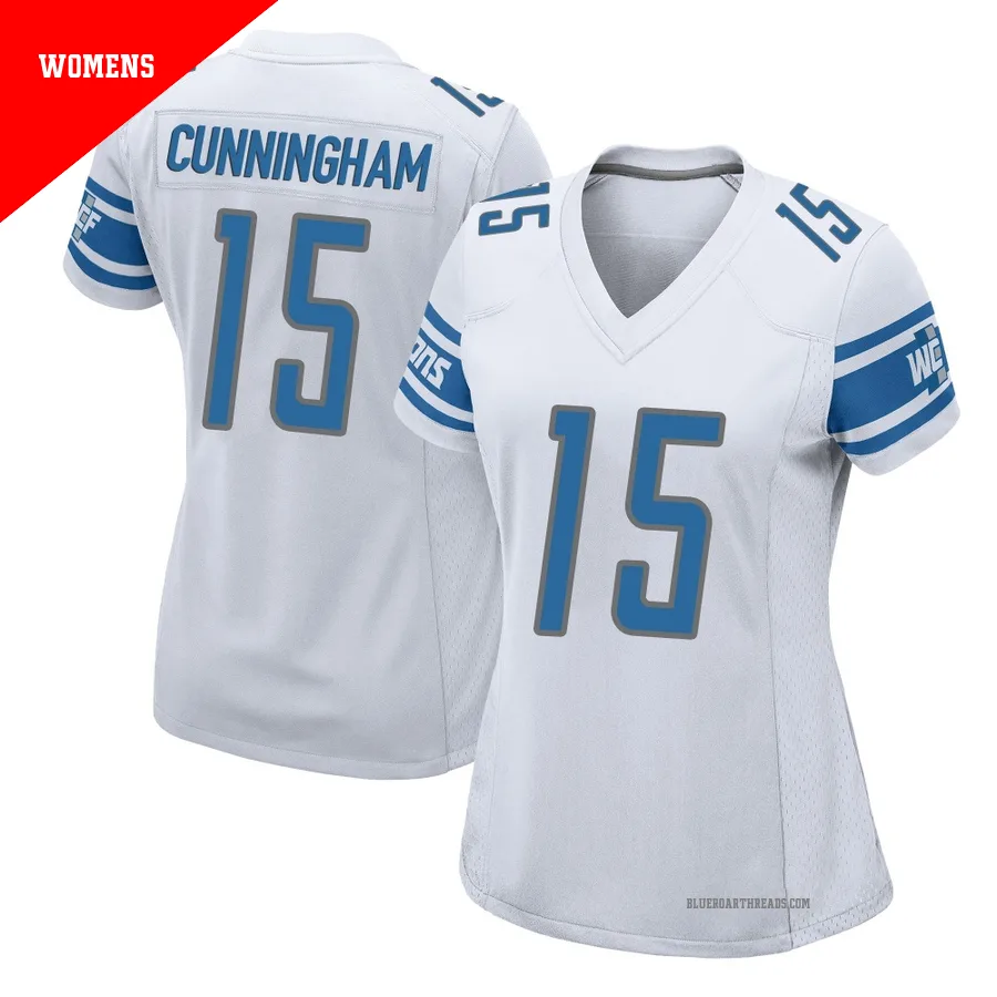 Women's Malik Cunningham ＃15 Detroit Lions White Game Jersey