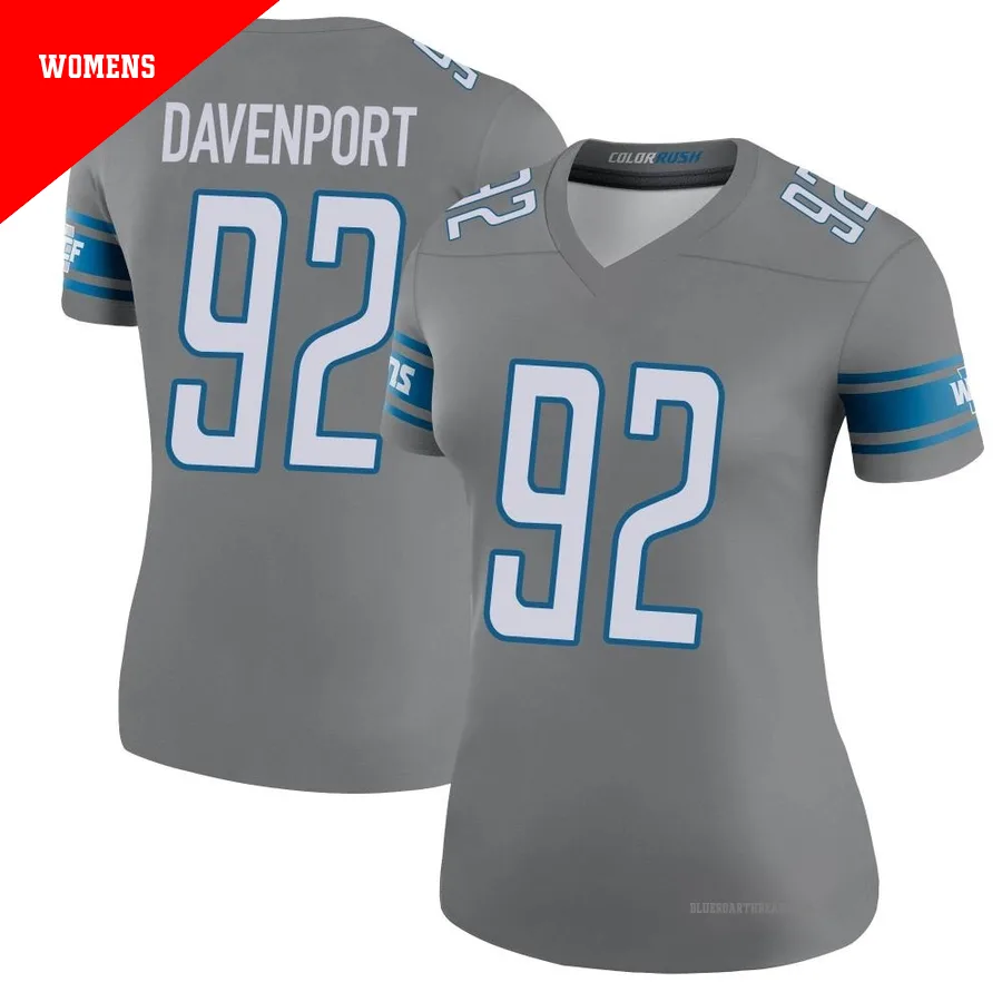 Women's Marcus Davenport ＃92 Detroit Lions Legend Color Rush Steel Jersey
