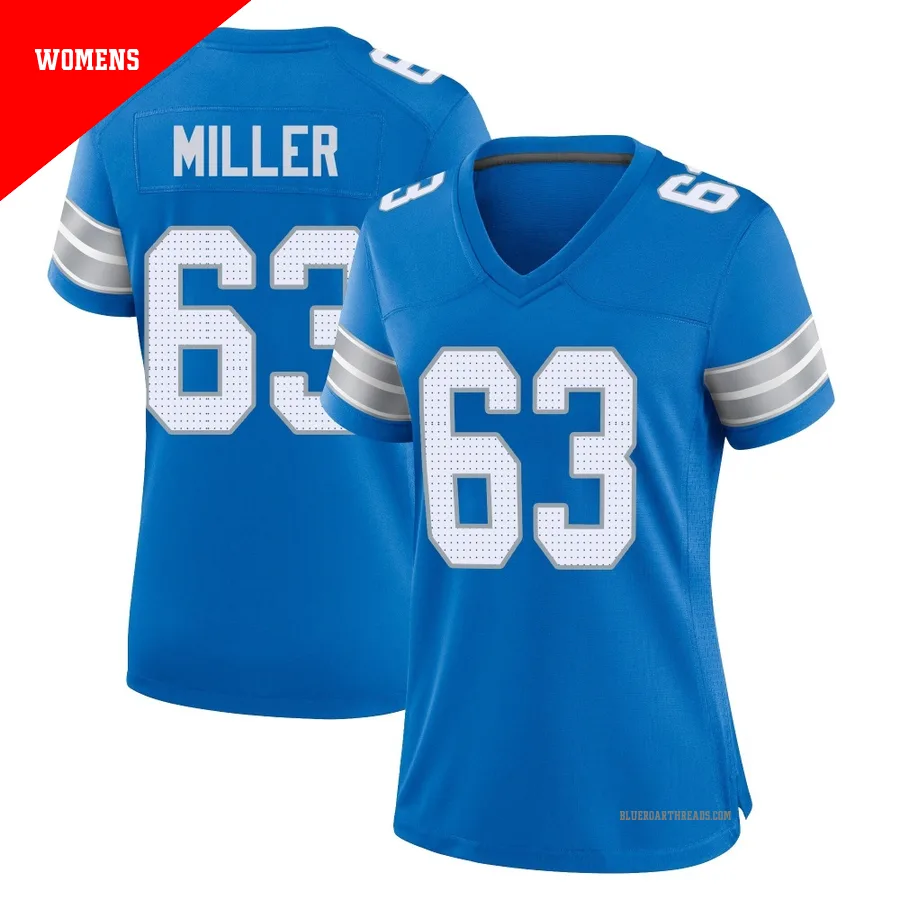 Women's Mason Miller ＃63 Detroit Lions Blue Game 2nd Jersey