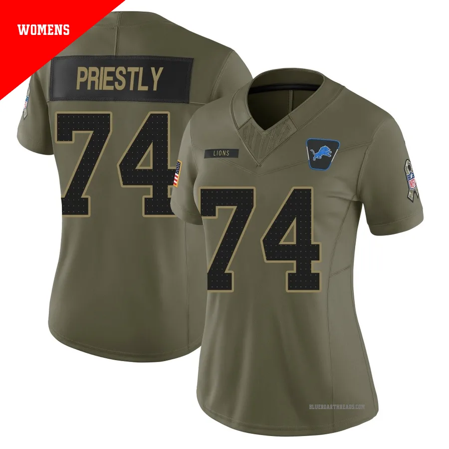 Women's Melvin Priestly ＃74 Detroit Lions Olive Limited 2025 Salute to Service Jersey