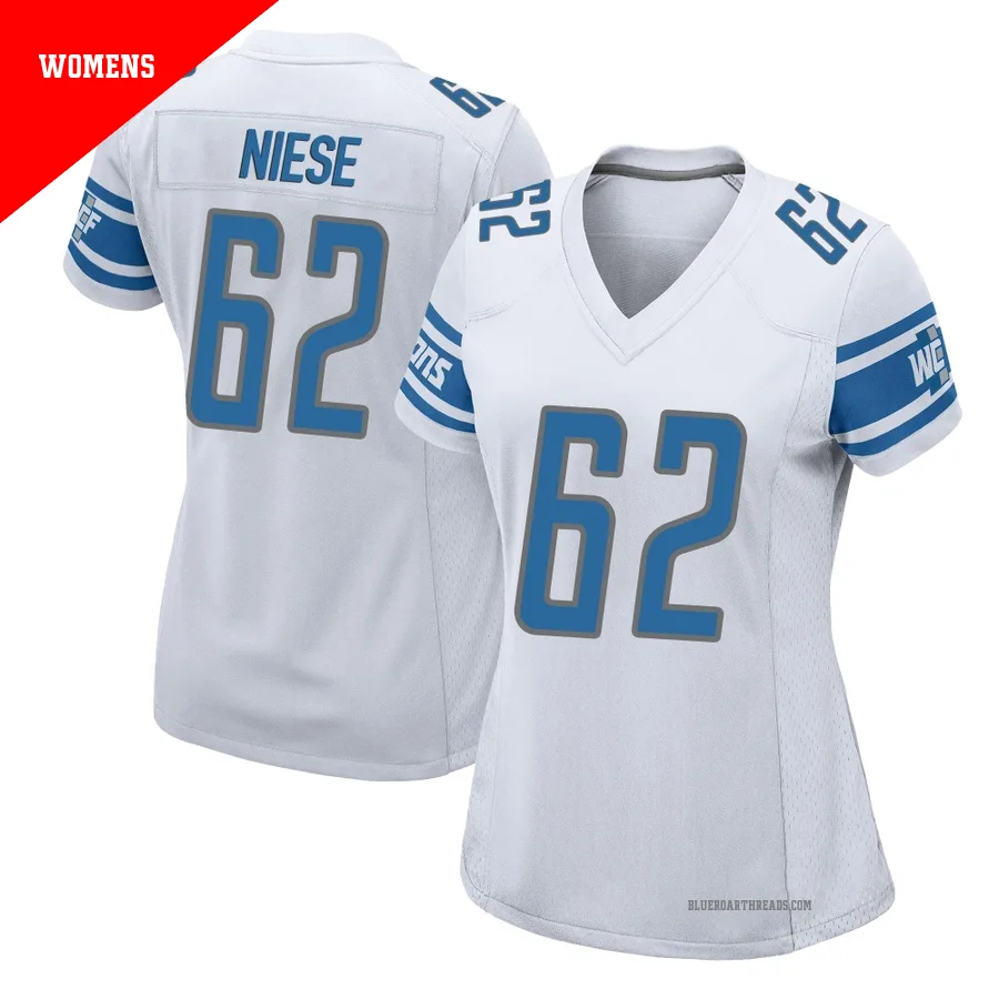 Women's Michael Niese ＃62 Detroit Lions White Game Jersey