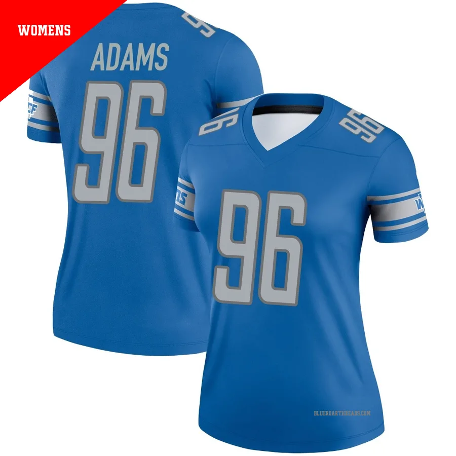 Women's Myles Adams ＃96 Detroit Lions Blue Legend Jersey
