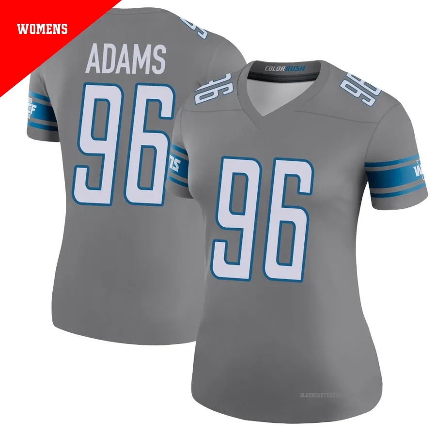 Women's Myles Adams ＃96 Detroit Lions Legend Color Rush Steel Jersey
