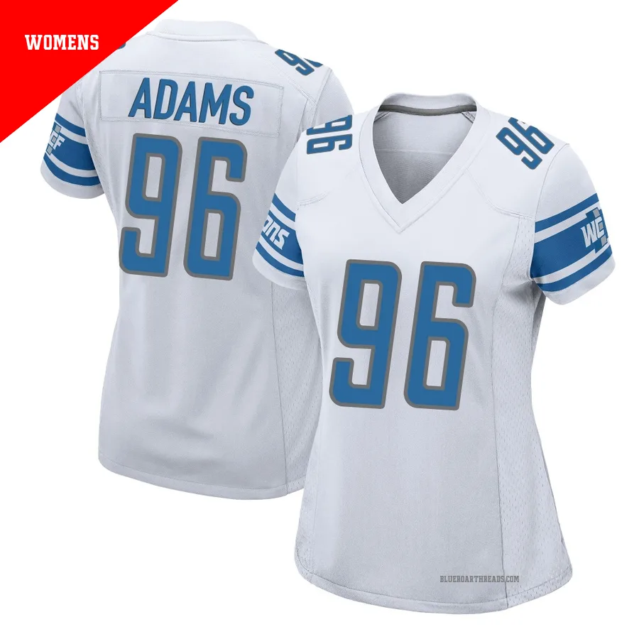 Women's Myles Adams ＃96 Detroit Lions White Game Jersey