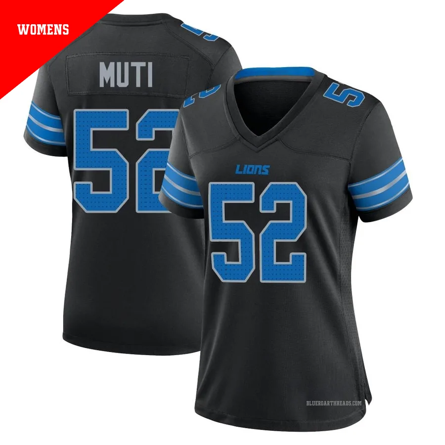 Women's Netane Muti ＃52 Detroit Lions Black Game Alternate 2nd Jersey