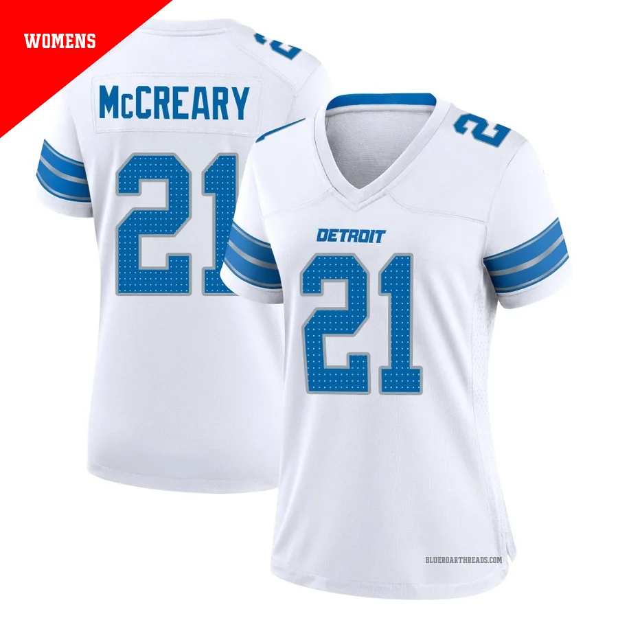 Women's Roger McCreary ＃21 Detroit Lions White Game 2nd Jersey