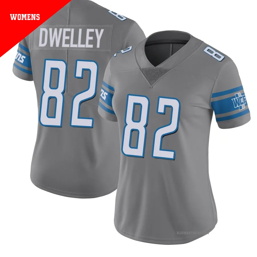 Women's Ross Dwelley ＃82 Detroit Lions Limited Color Rush Steel Jersey