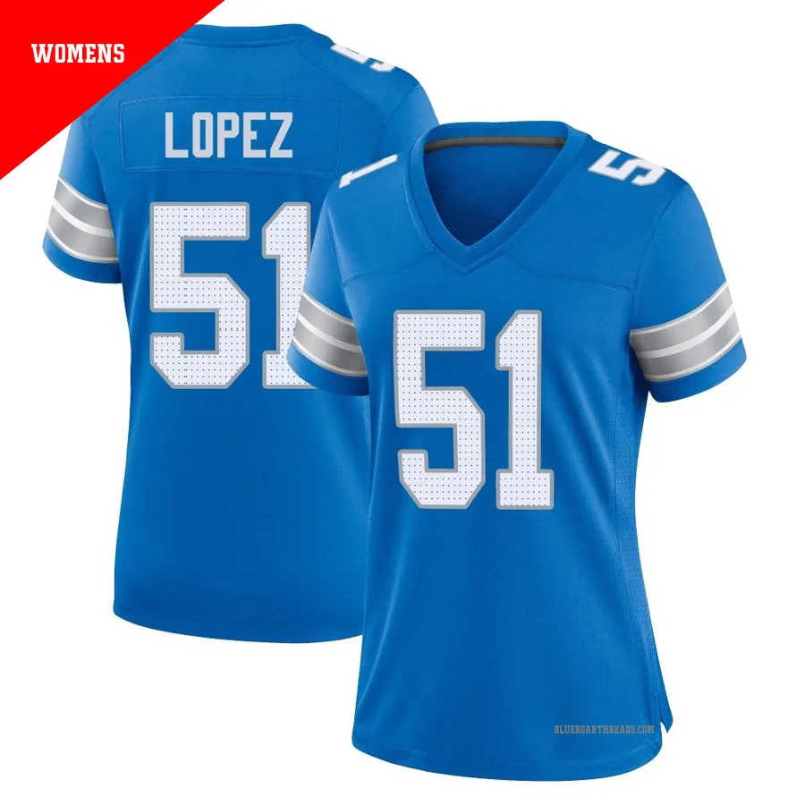 Women's Roy Lopez ＃51 Detroit Lions Blue Game 2nd Jersey