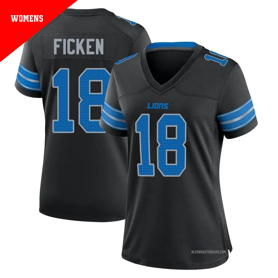 Women's Sam Ficken ＃18 Detroit Lions Black Game Alternate 2nd Jersey