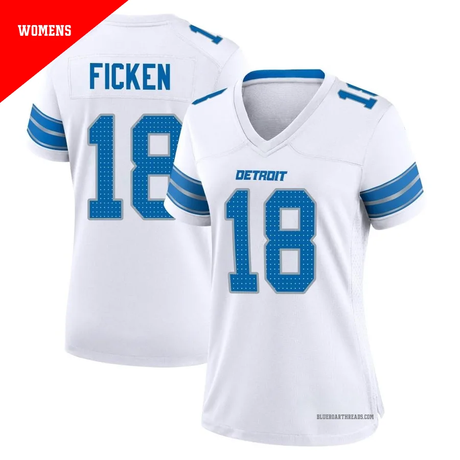Women's Sam Ficken ＃18 Detroit Lions White Game 2nd Jersey