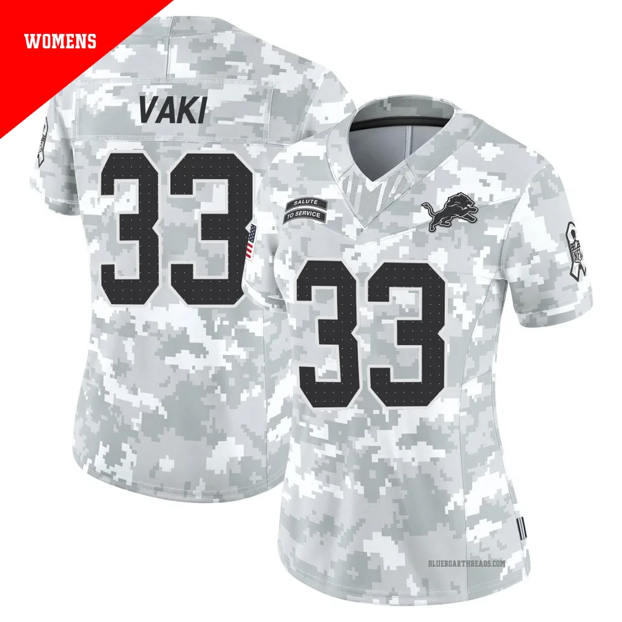 Women's Sione Vaki ＃33 Detroit Lions Arctic Camo Limited 2024 Salute to Service Jersey